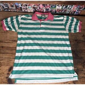 Vintage Ivanhoe Green White Striped Polo Shirt Green White Pink Men’s Large